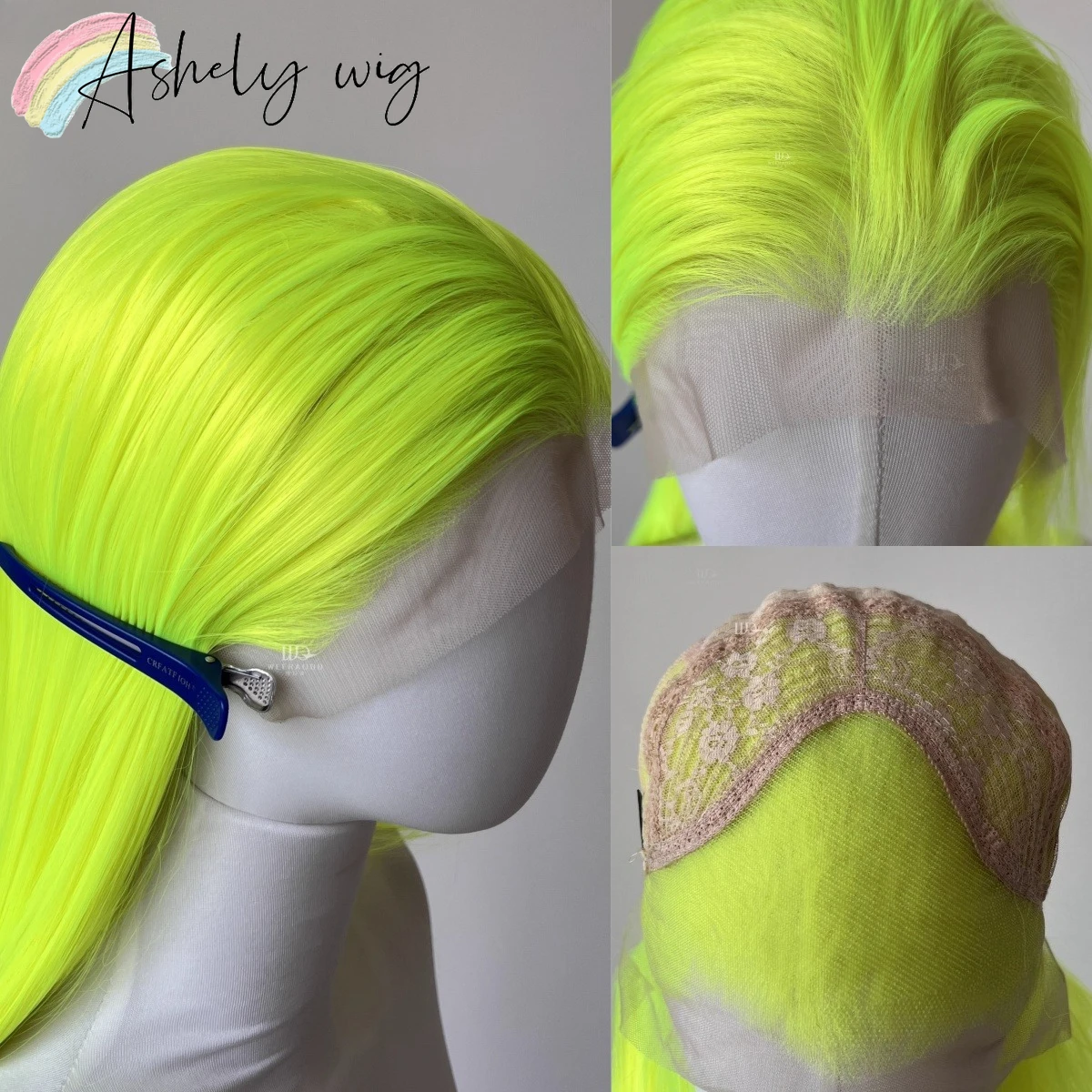 

Ashely Green Lace Wig 13*4 Lace Front Wigs Yellowish-green Fluorescent Green High Quality Synthetic Lace Wigs for Cosplay Daily