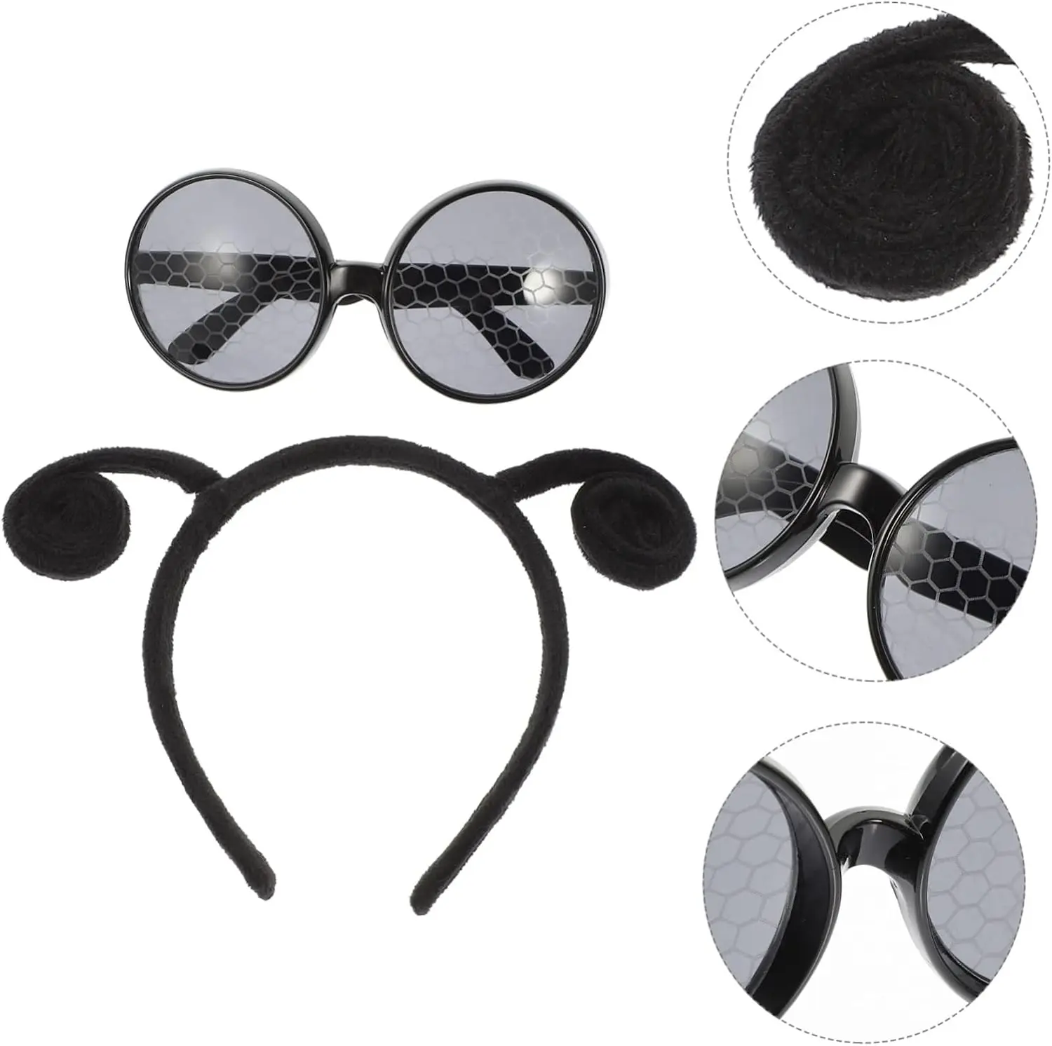 PESENAR Fly cospaly due pezzi nero curvy carino accessorio per capelli grandi occhiali in rete grigia essenziali per la masquerade