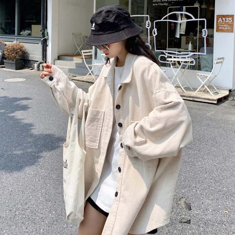 

Женская вельветовая рубашка больших размеров с длинным рукавом: модный дизайн, осенне-зимняя новинка, стильная верхняя одежда (до 300 фунтов)