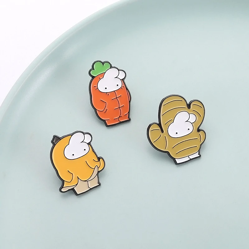 

New Cute Bunny Shaped Brooch With Fruit And Vegetable Coat Cartoon Animal Emblem Collar Pin Brooch Clothing Lapel Enamel Pin