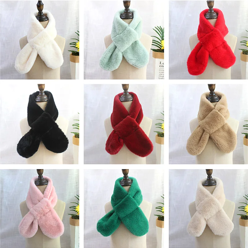 

Solid Color Winter Baby Scarf Plush Scarves for Kids Boys Girls Korean Children Warm Neckerchief Cross Collar Soft Thicken