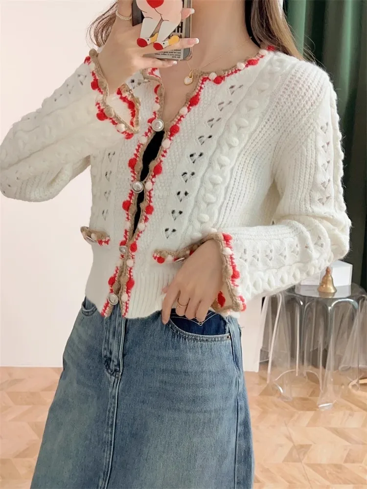 Single Breasted Women Wool Knitted Cardigan Jacket Spring Autumn Fashion O-Neck Long Sleeve Sweater Slim Sweet Casual Knitwear