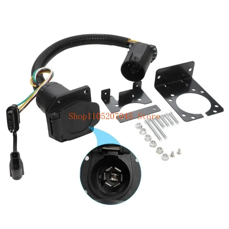 37cd 7-Way Trailer Socket Adapter with Mounting Bracket, Wiring Harness and Dust Cover, 409555 Towing Socket Assembly for