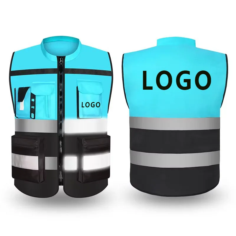 visibilidade colete reflexivo de seguranca multi bolso tecido oxford logotipo personalizado para passeios noturnos alta 01