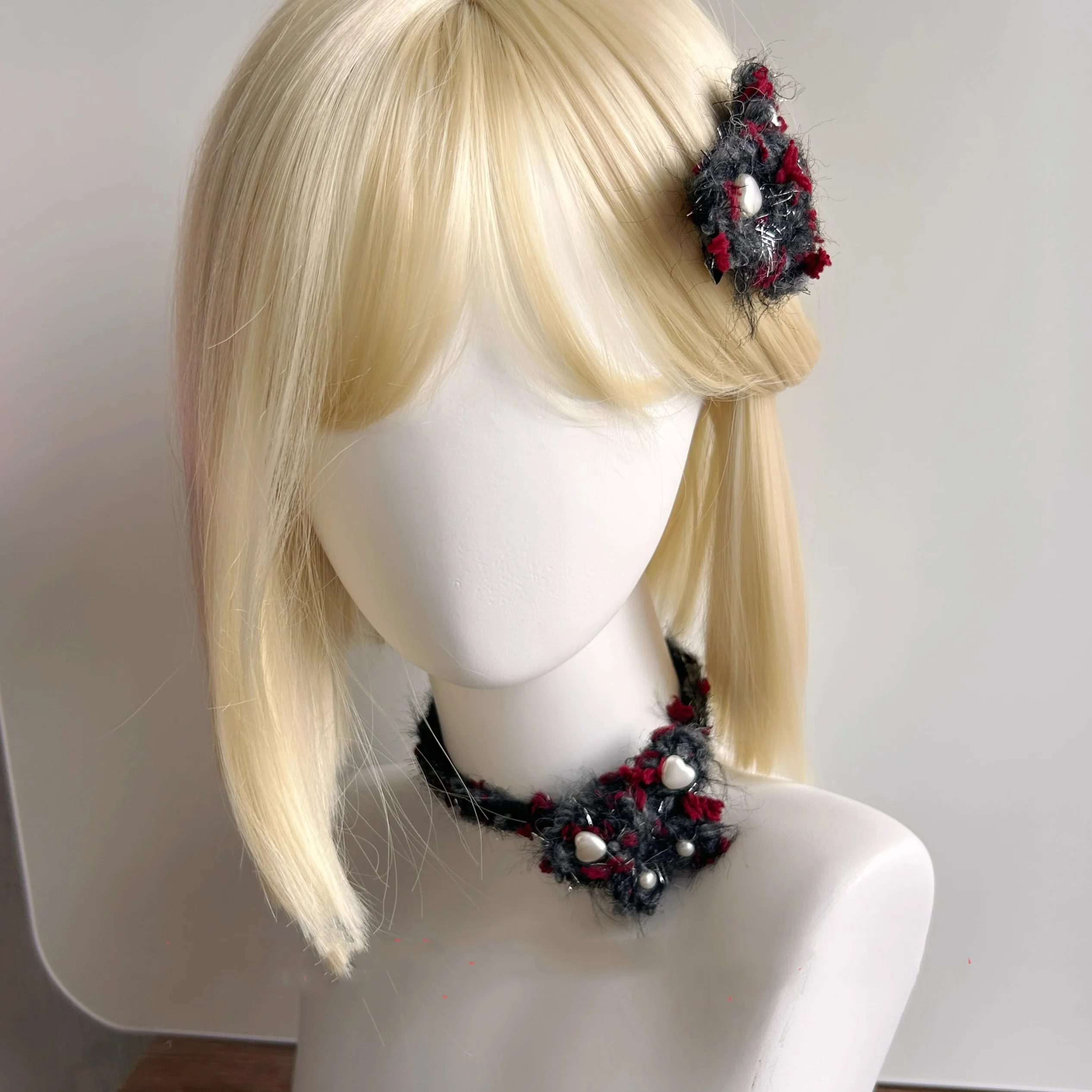 Заколка для волос Lost Rose Butterfly, оригинальный дизайн, готическое колье Y2K Harajuku, флисовое колье с розой и темным бантом, ожерелье