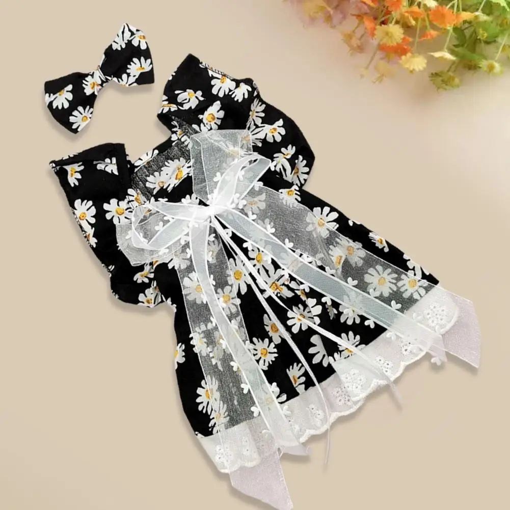 Dog dress for Female Pet Cat Puppy Summer Cute Bow Hairpin Floral Print Outfit Bow-knot Lace Floral Princess Skirt платье