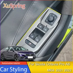 For Skoda Octavia PRO A8 2021 Mk4  KF LHD Car Gear Shift Box + Window Switch Panel Cover Sticker Trim Strip Garnish Styling