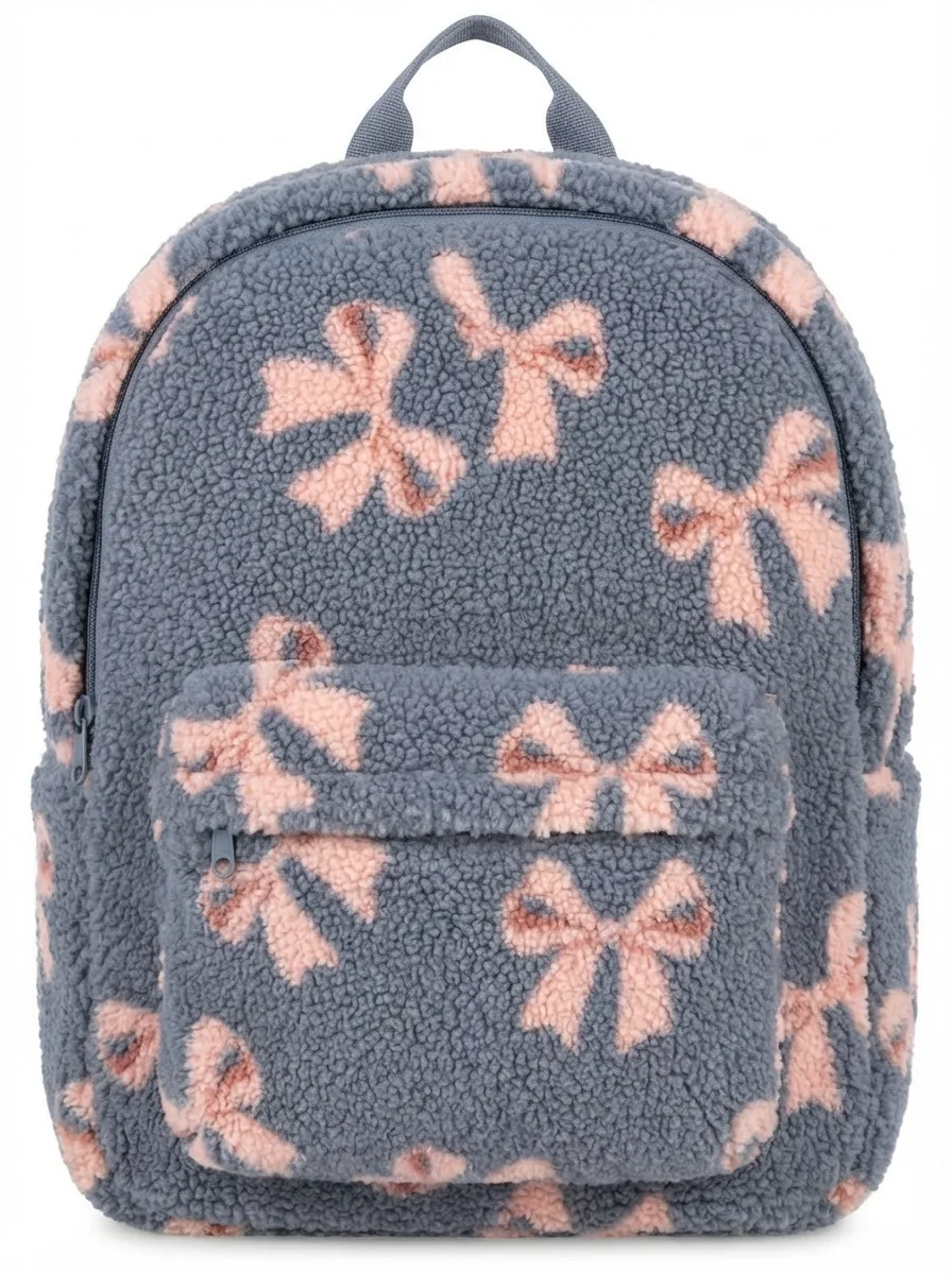 Zaino per bambini 2026 Primavera Nuovo stampato Moda Ragazzi e ragazze Borsa da viaggio all'aperto Pelo di agnello Cuore Zaino carino per asilo