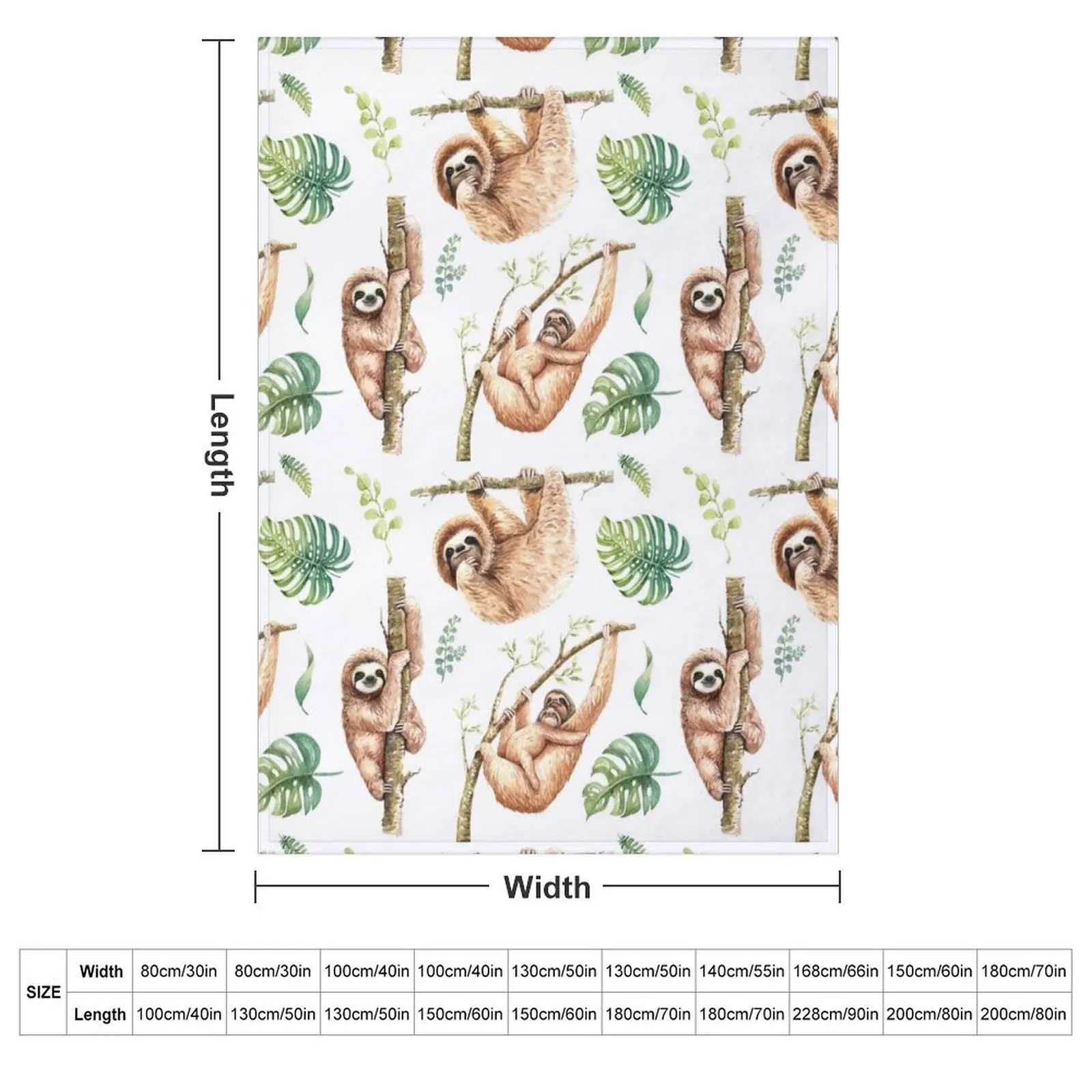 Sloths Chilling Out Watercolour Pattern. Throw Blanket couch cozy soft plush fuzzy picnic outdoor blanket