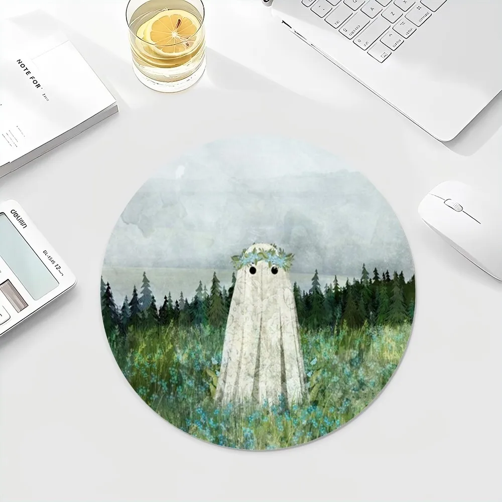 Ghost Mousepad INS Tide Round Keyboard Mat Table Mat Students Cabinet Gamer Desktop Mousepad Cup Mats Deskpad Home Decor