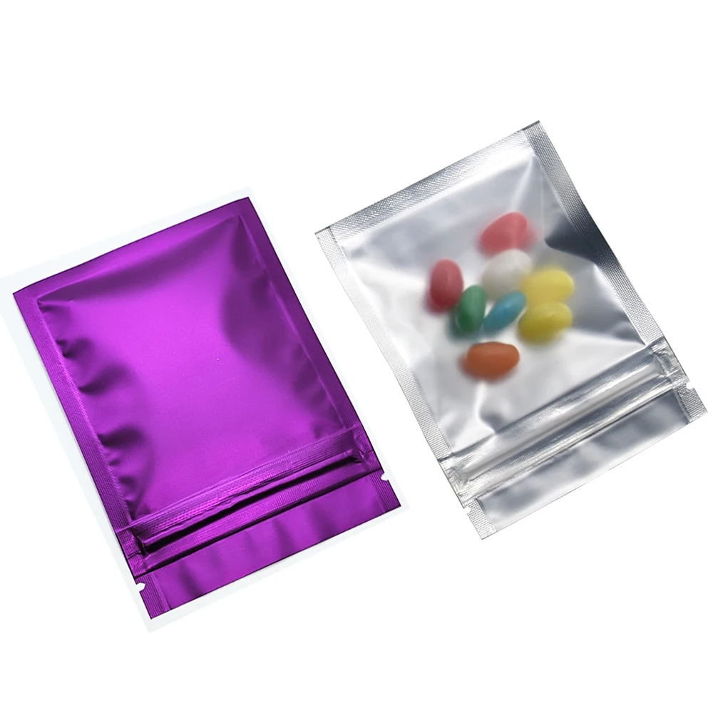 

100pcs Purple Matte Zip Lock Reclosable Aluminum Foil Bags Flat Self Sealing Frosted Clear Front Mylar Zip Lock Plastic Pouches