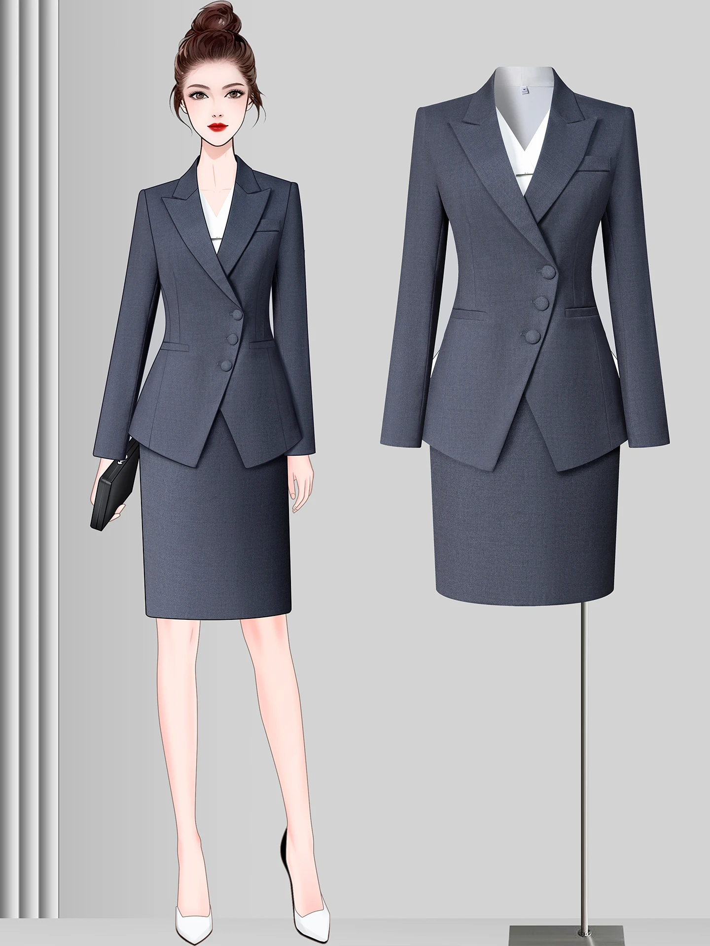 Black Suit Set Women's 2026 New Interview Formal Goddess Style Professional Clothing Ladies'  Workwear Slim Fit Polyest...