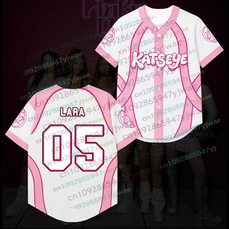 Candy Pink Katseye Wildworld Tour LARA Baseball Jersey Gift For Fans Streetwear Fashion Autumn Men's Women Oversize Baseball Tee