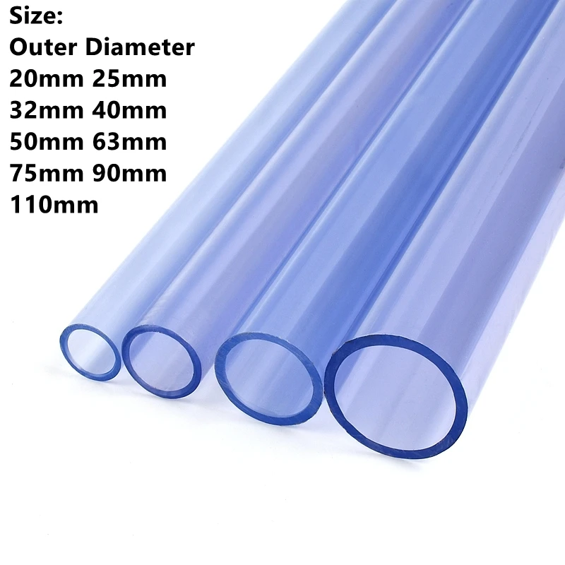 1PC Outer Diameter 16~110mm UPVC Transparent Blue Pipe Aquarium Fish Tank Tube Garden Irrigation Watering Fittings 50cm Long