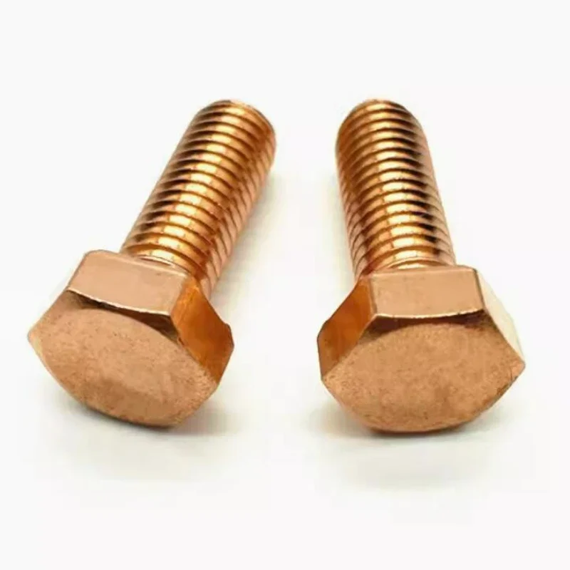Hongtu Conductive DIN933 T2 Pure Copper Outer Hex Screw - Red/Purple Copper Conductivity Bolt, M3-M12 Available