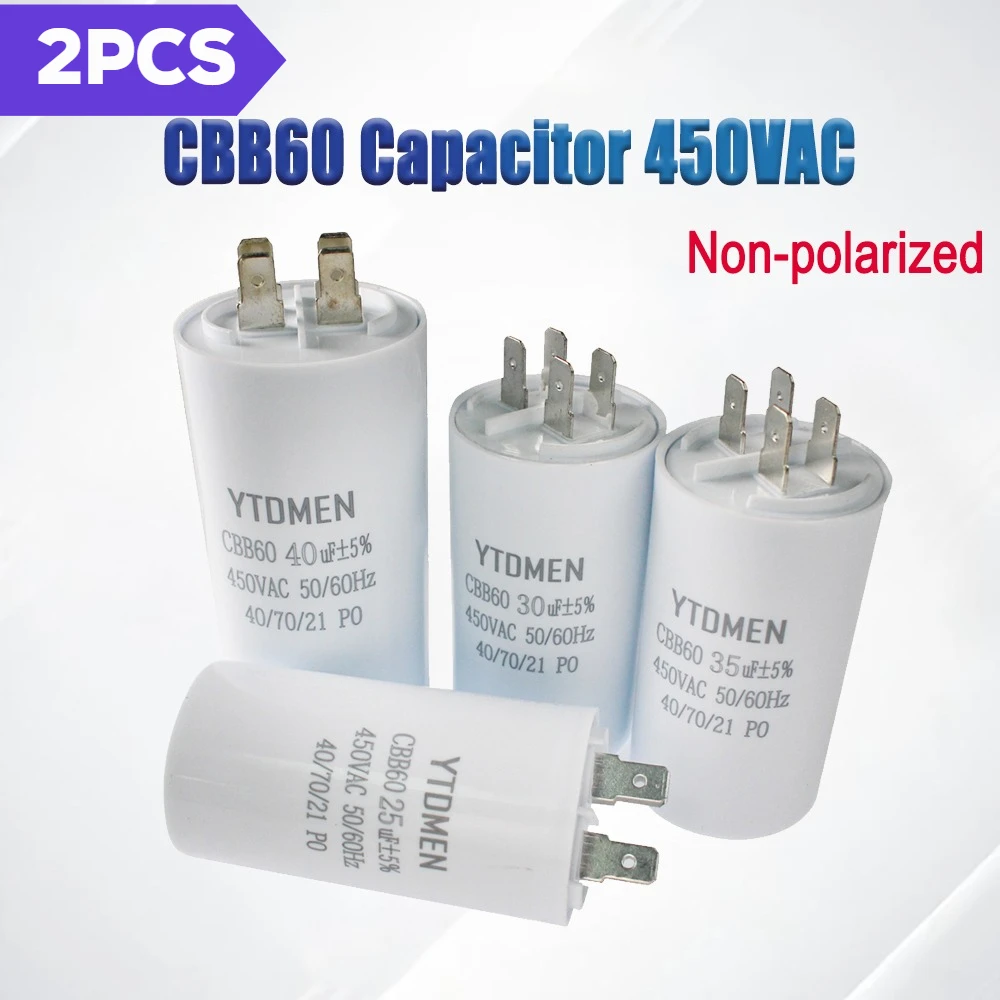 2pcs CBB60 Motor Run Capacitors 450VAC Starting Capacitor 4pin 5% 450V 4uf-60uf for Washing Machine Air Compressor Water Pump