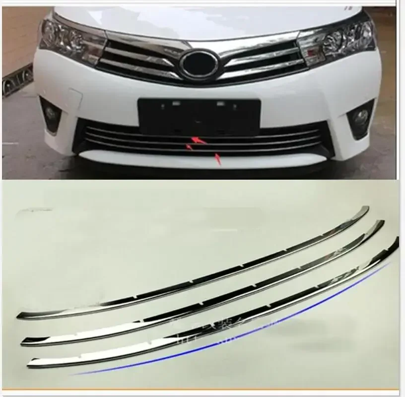 Exterior Front Bumper Lower Radiator Grille Trim Steel 3PCS For Toyota Corolla E170 2014-2016 International version