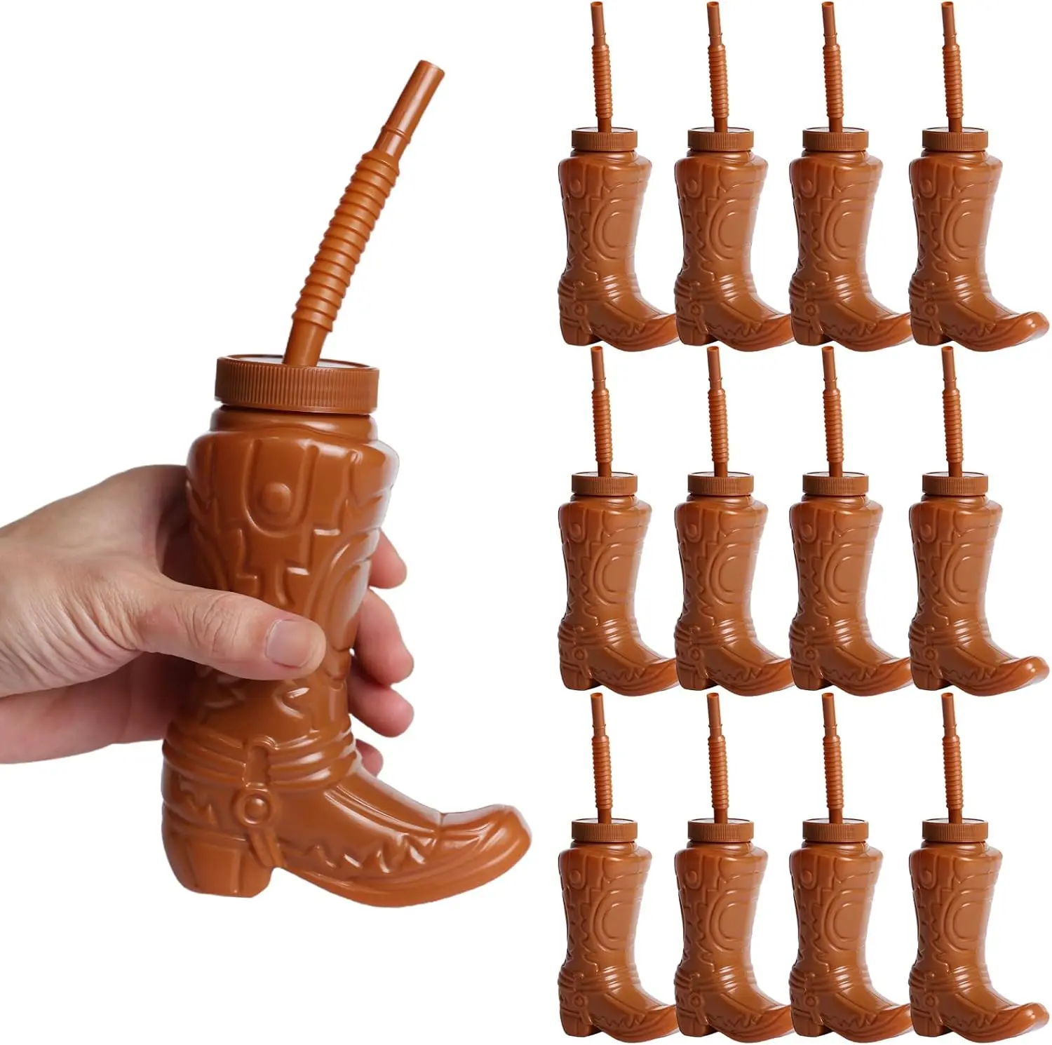 Cute Cowboy Boot Cups With Straws and Lids Kids Themed Party Cowgirl Toddler Rodeo Birthday Event Supplies Big Hit Decorations