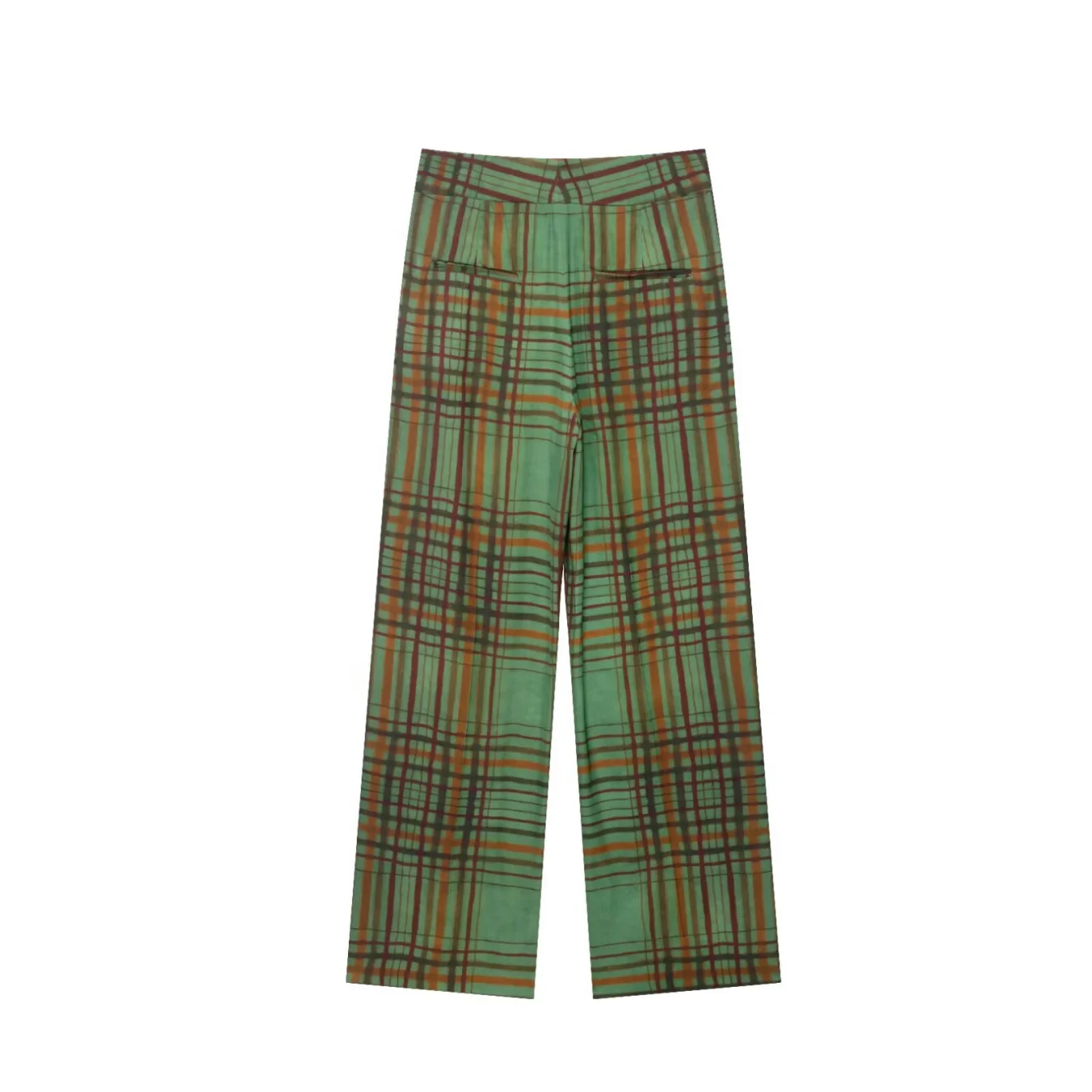2025 Autunno delle nuove donne verdi moda casual semplice plaid colletto del vestito a maniche lunghe giacca + pantaloni a gamba larga Set