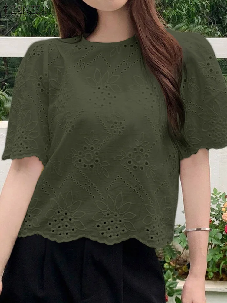 ZANZEA Elegant Women Blouse Summer Half Sleeve Tops Fashion Lace Crochet Work Shirt Casual Hollow Out Bohemain Embroidery Blusas