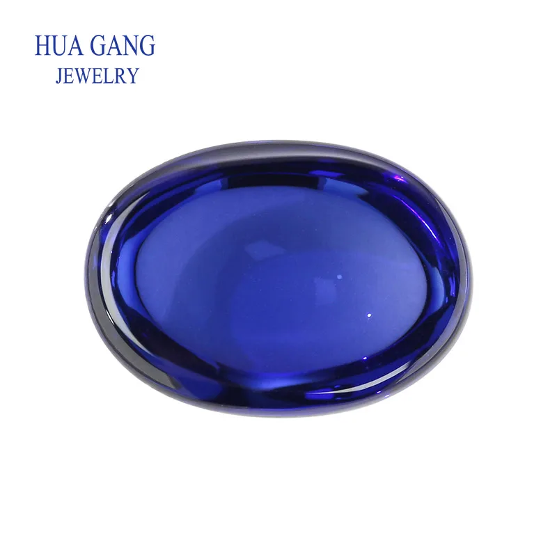 34# Blue Synthetic Corundum Stone Oval Shape Cabochon Cut Flat Bottom Gems Stone For jewelry Size 5x7~10x14mm