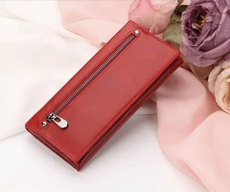 

Solid color women's long genuine leather wallet large capacity long wallet ultra-thin women's wallet