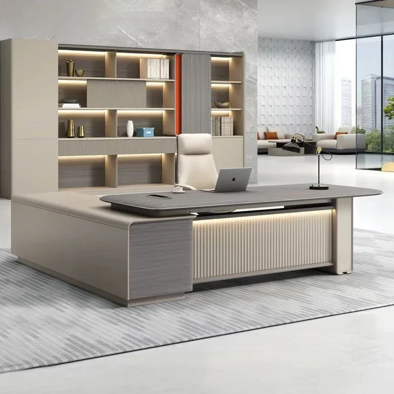 

Высокотехнологичная роскошная офисная мебель 2025, стол для менеджера, офисный стол Ceo, стул для босса, стол для руководителя, современный L-образный стол для руководителя