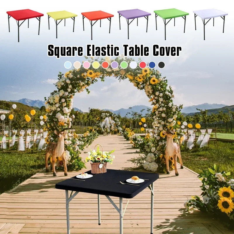 86x86cm Solid Color Square Elastic Edge Fitted Table Cover Dining Kitchen Home Party Picnic Camping Stretch Spandex Table Top