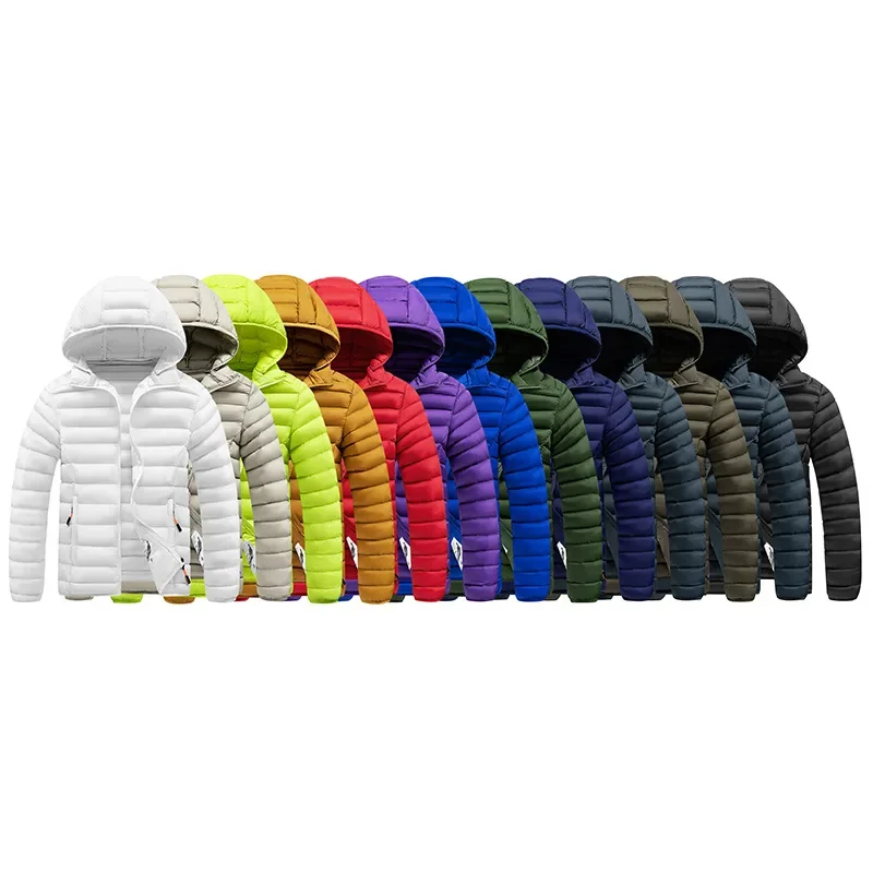 Mens Quilted Warm Parkas White Duck Down Padded Winter Jacket Hooded Mens Puffer Jacket Waterproof Lightweight Outdoor Outwear