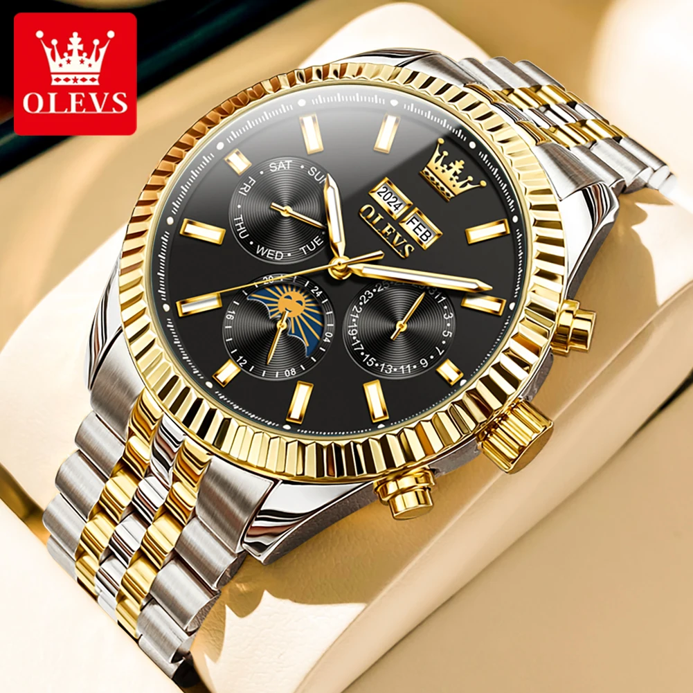OLEVS 6688 marca de lujo reloj automático para hombre calendario de fase lunar impermeable luminoso superior reloj de pulsera mecánico Original para hombres