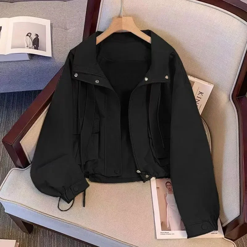 Spring Autumn Style Women Leisure Hooded Solid Color Loose Zippered Baseball Tops Coat Female Short Fashion Charge Jacket