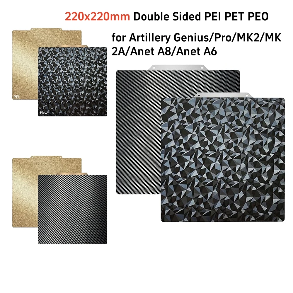 

220x220mm Double Sided PEI Spring Steel Sheet Textured PEI Powder Coated Heated Bed Parts PEI Build Plate for Ultimaker Anet A8