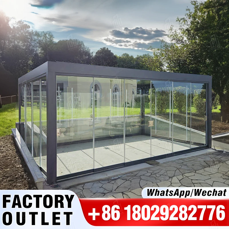 Oscaracso aluminum pergola with retractable screen bioclimatic pergola motorized retract