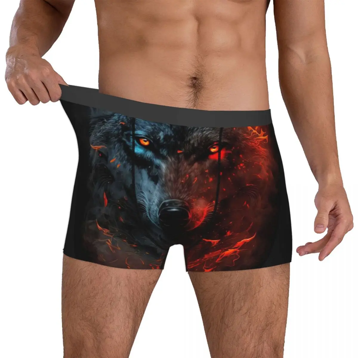 Wolf Underpants Breathbale Panties Male Underwear Print Shorts Boxer Briefs