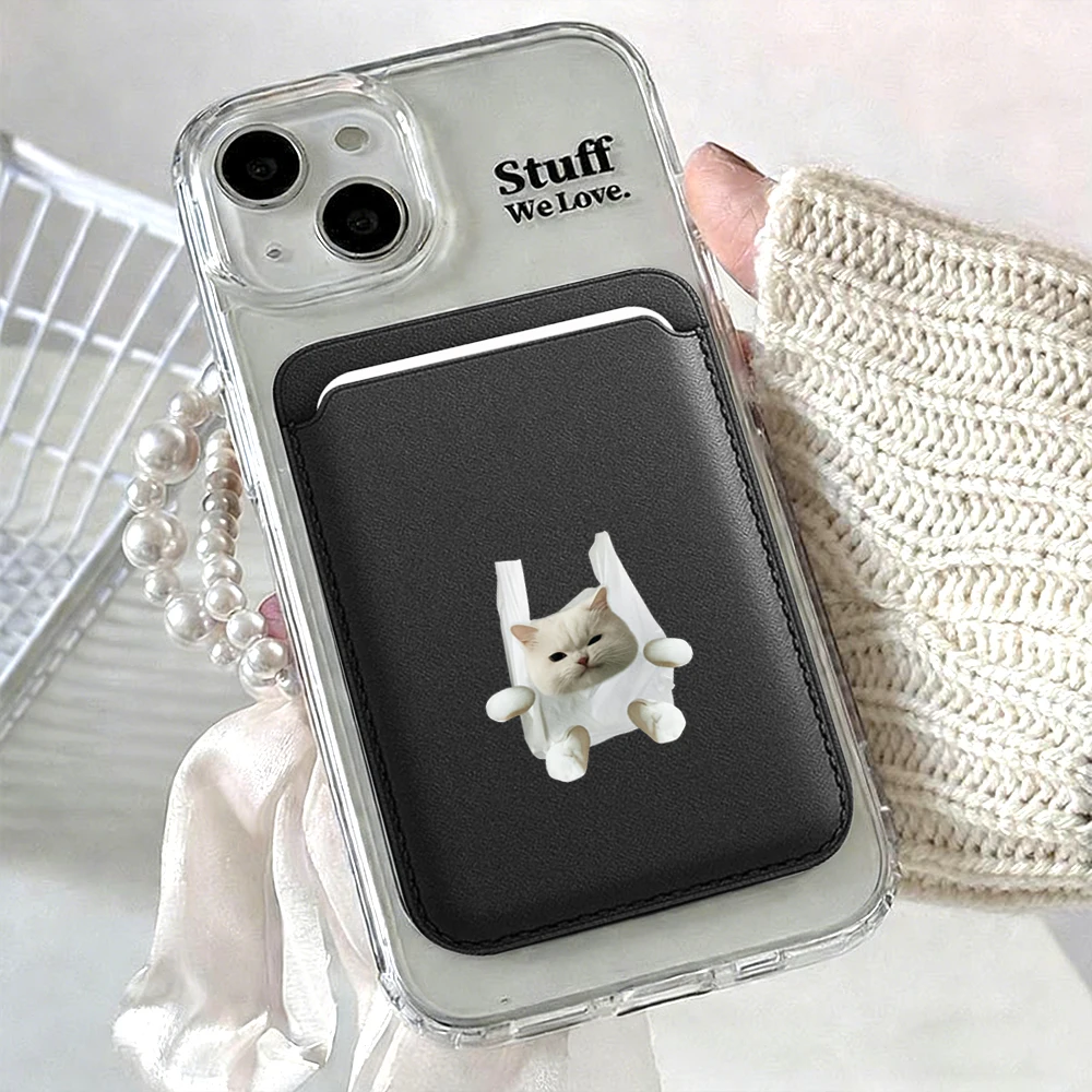 Lustige Katzen-Leder-Kartenhülle für Magnetische Hüllen, Geeignet für alle iPhones, für Magsafe-Kartenhalter, Handy-Rückentasche – Detail 13