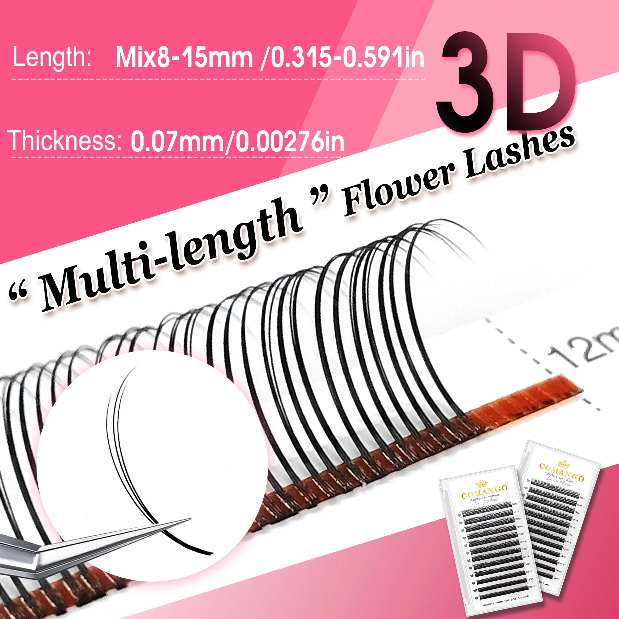 CoMango 3D/5D/6D-Wimpernverlängerung mit unterschiedlichen Längen, „Flower Fairy“-Wimpern, C/D/LC/LU-Spikes, vorgefertigte Volumenwimpern, Fuchs- und Nerzwimpern, Kosmetik