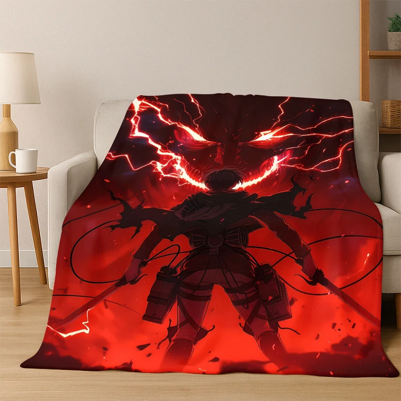 Anime Attack on Titan Eren Cartoon Flannel Blanket Soft Warm Blanket Throw Blanket for Bedroom Living Room Bed Travel Picnic