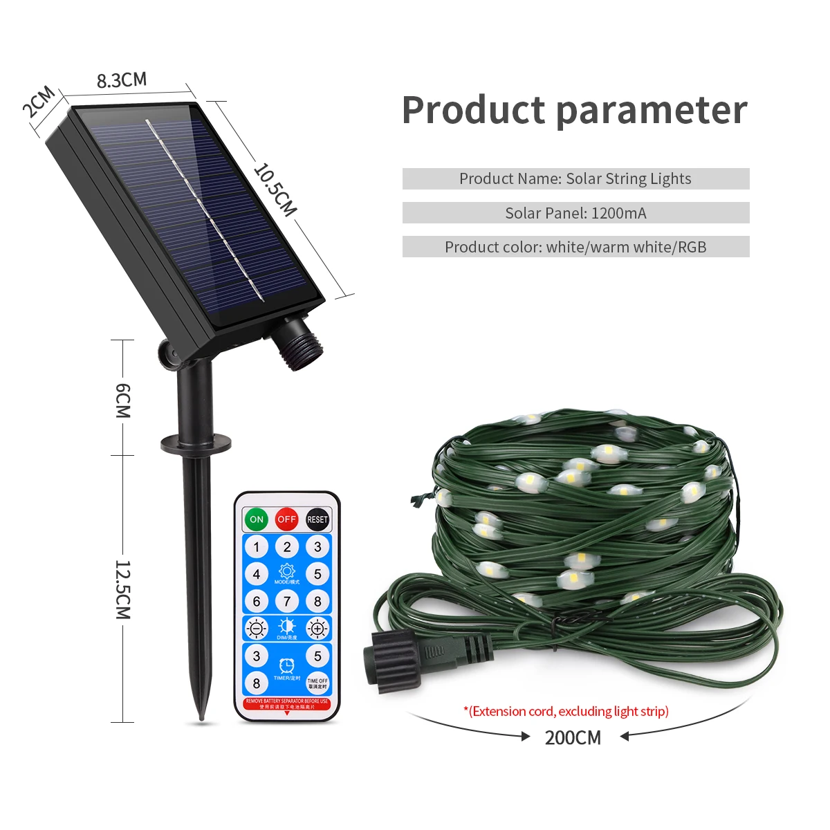 1200mAh Solar LED String 100M 800leds Dimmable 8 Modes Remote Control Outdoor Solar Fairy Lights Garland Garden Holiday Decor