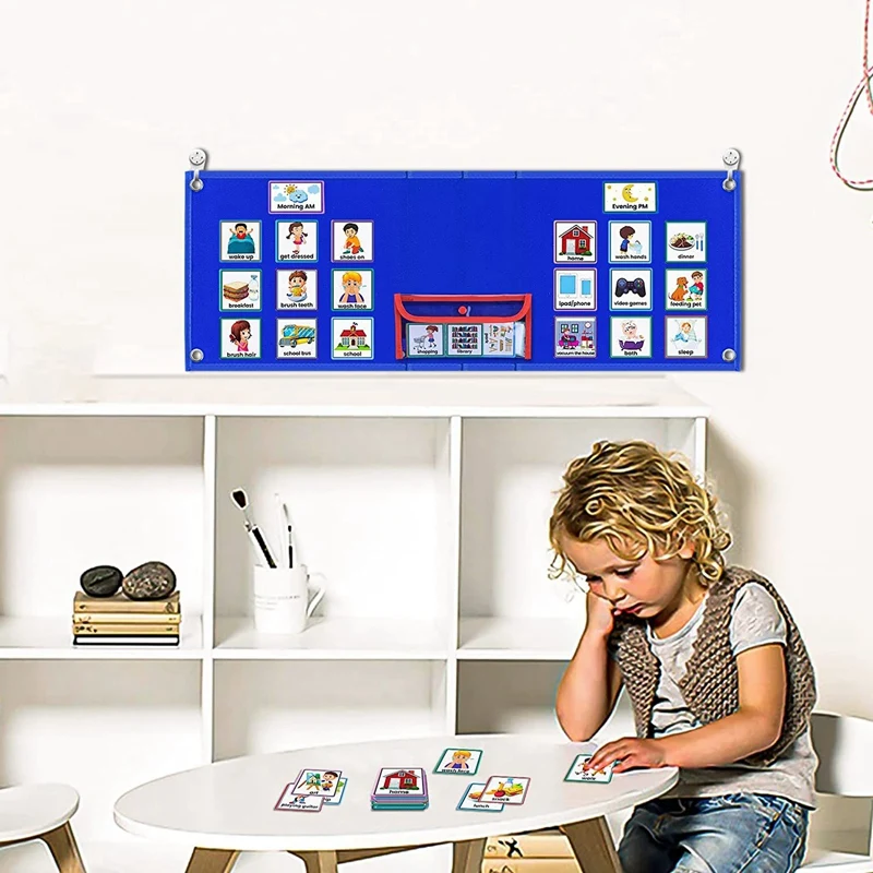 Visual Schedule For Kids Daily Routine Chart With 70 Cards Calendar Pocket Autism Learning Behavioral Tool For School