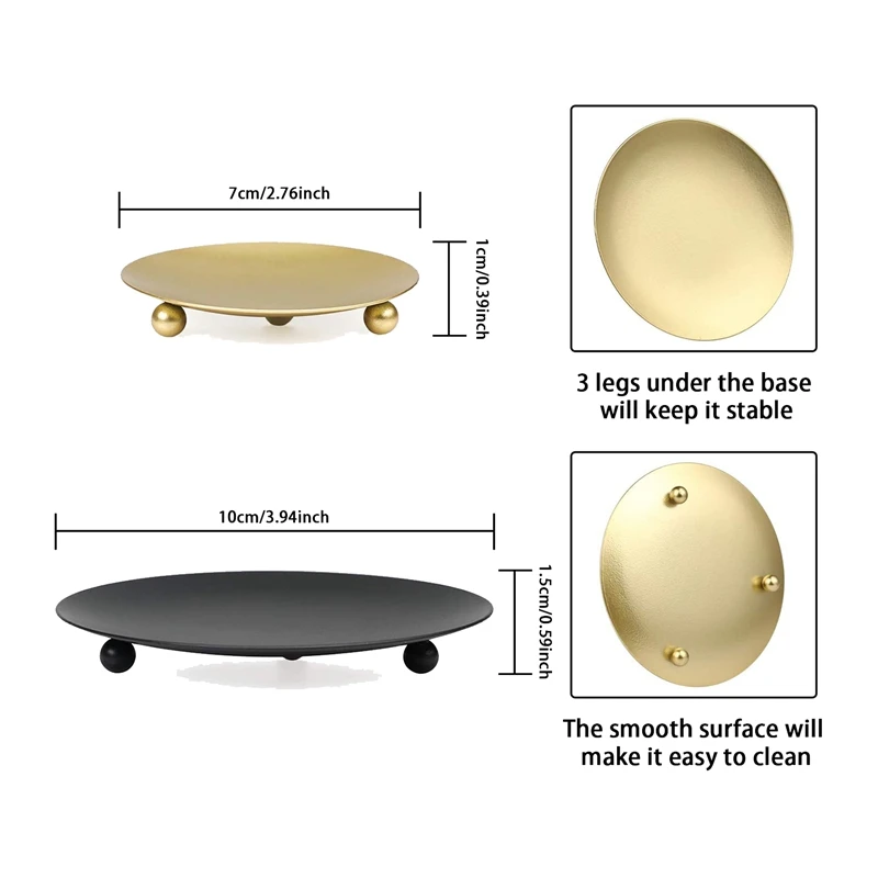 ABJY-8 حزمة حامل شموع لوحة حديدية، حامل شمعدان عمودي، لشموع LED والشمع، مخاريط البخور، سبا، حفلات الزفاف (ذهبي + أسود)