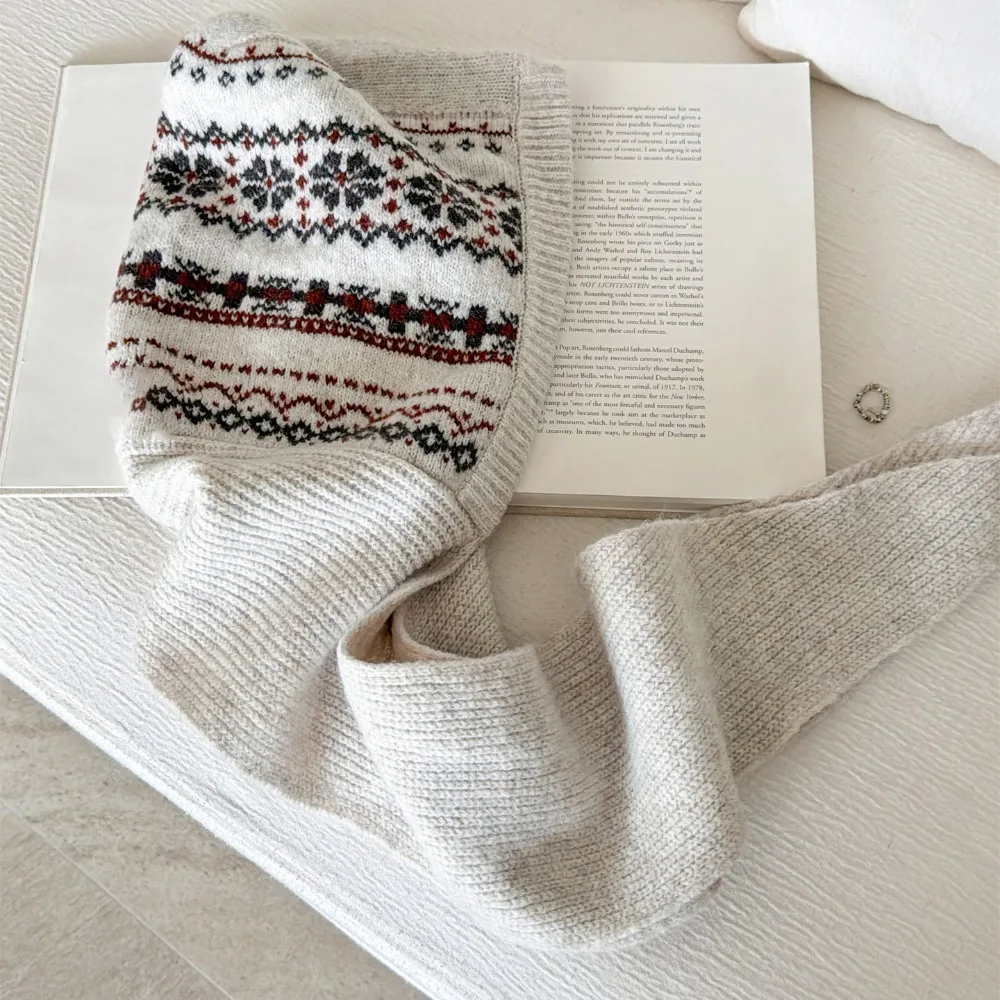 

Модная шапка-пуловер, жаккардовая шапка-балаклава, шарф в стиле Fair Isle, шапка для защиты ушей, простая красная зимняя шапка, зима/осень