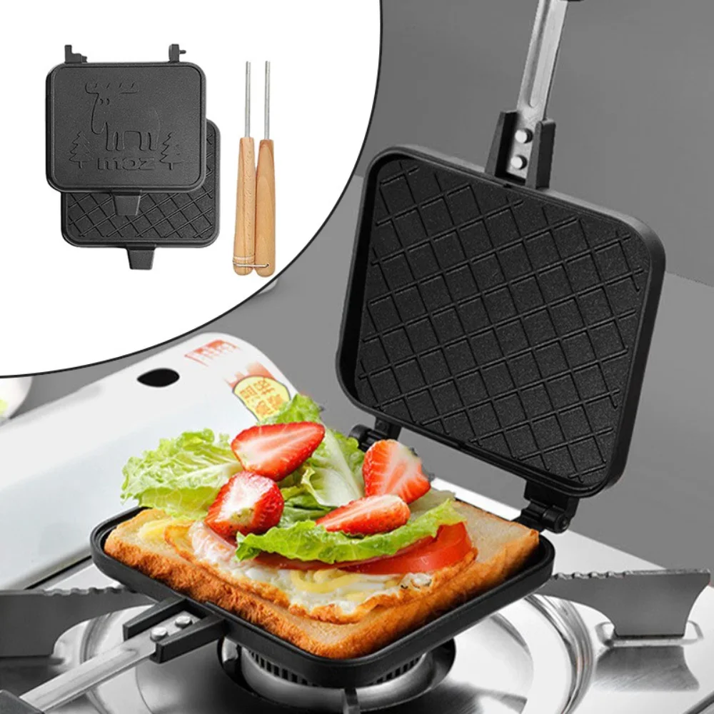 Sandwich Frying Pan Removable Wooden Handle Outdoor Camping Sandwich Muffin Baking Pan Home Pans Kitchen Accessories