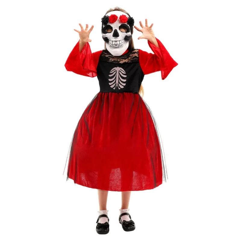 Disfraz del Día de los Muertos, traje tradicional mexicano, mono con estampado de rosas, ropa de actuación de Carnaval para niños de Halloween, vestido Catrina