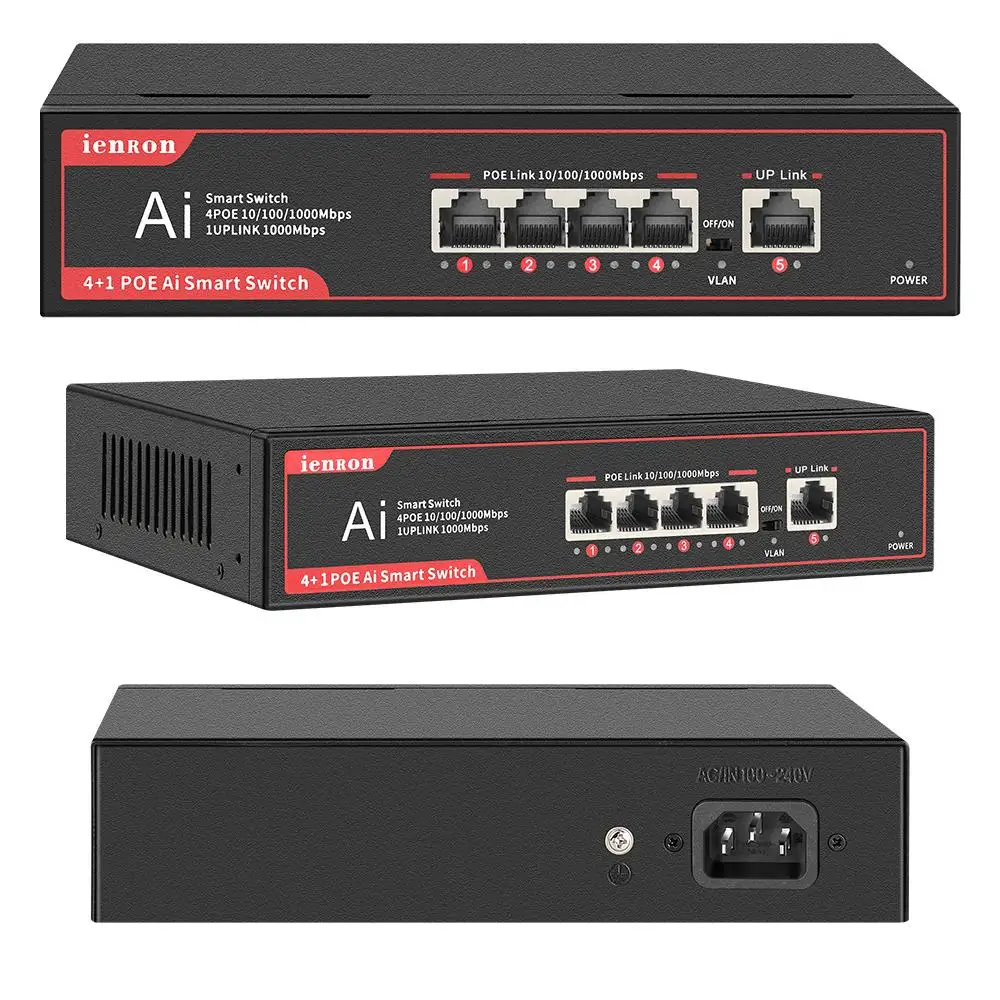 Ienron-conmutador Gigabit POE de 5 puertos, conmutador Ethernet de 100/1000mbps, red rápida para enrutador Wifi, sistema de seguridad de cámara