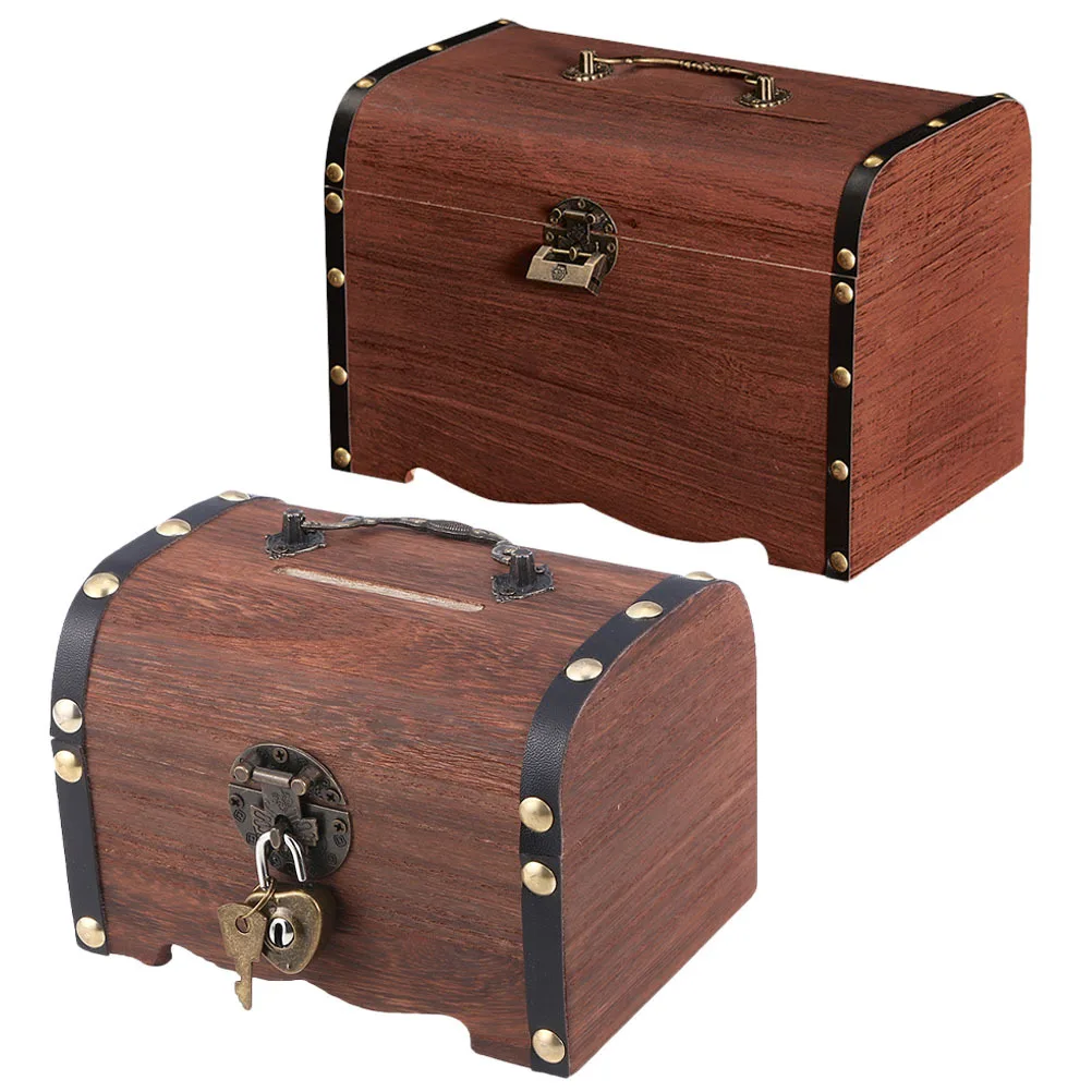 2 قطعة صناديق الصدر الكنز الخشبية خمر البنوك أصبع صغيرة توفير المال صناديق تخزين العملات المعدنية صندوق الصدر صندوق خمر