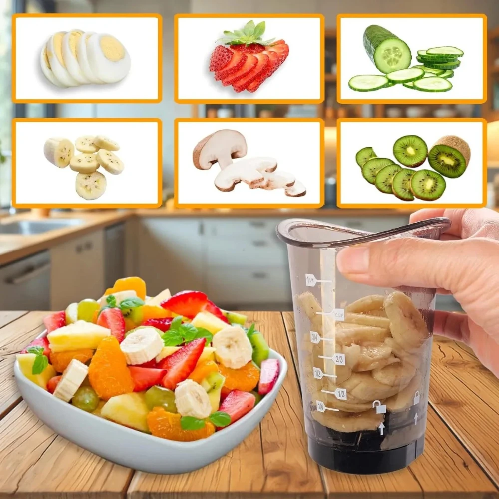 Manual Food Slicer Cup - Replaceable Stainless Steel Blades Multifunctional Easy Clean Fruit & Vegetable Slicer Kitchen Gadget