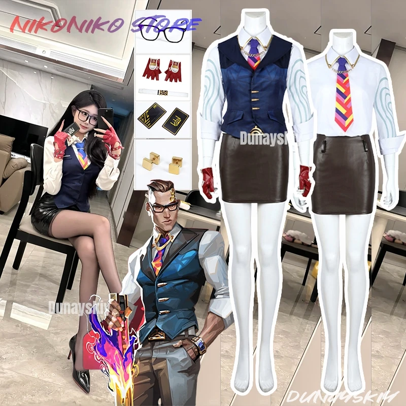 Anime Game Valorant Chamber 코스프레 Costume Women Short Skirt Vest Shirt Set Chamber Role-playing Women's Dresses suit XS-3XL
