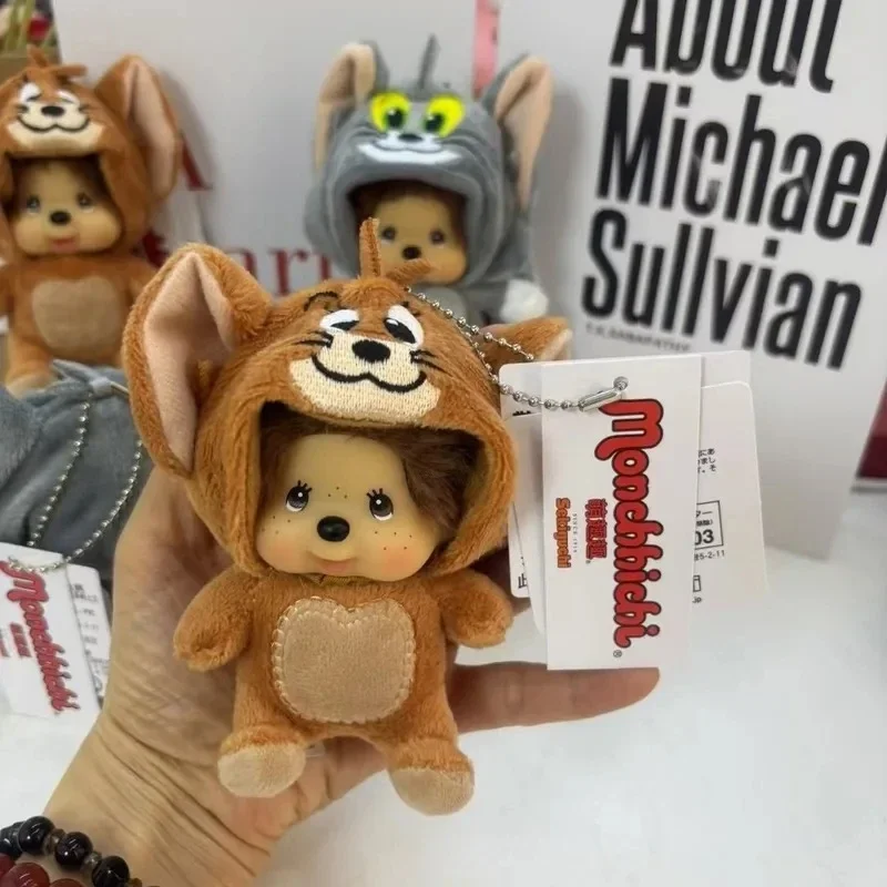 Monchhichi 15cm 인형 블라인드 박스 키 체인 가방 펜던트 손 인형 비닐 플러시 장난감 톰 & 제리 소녀 독창성 선물 장식