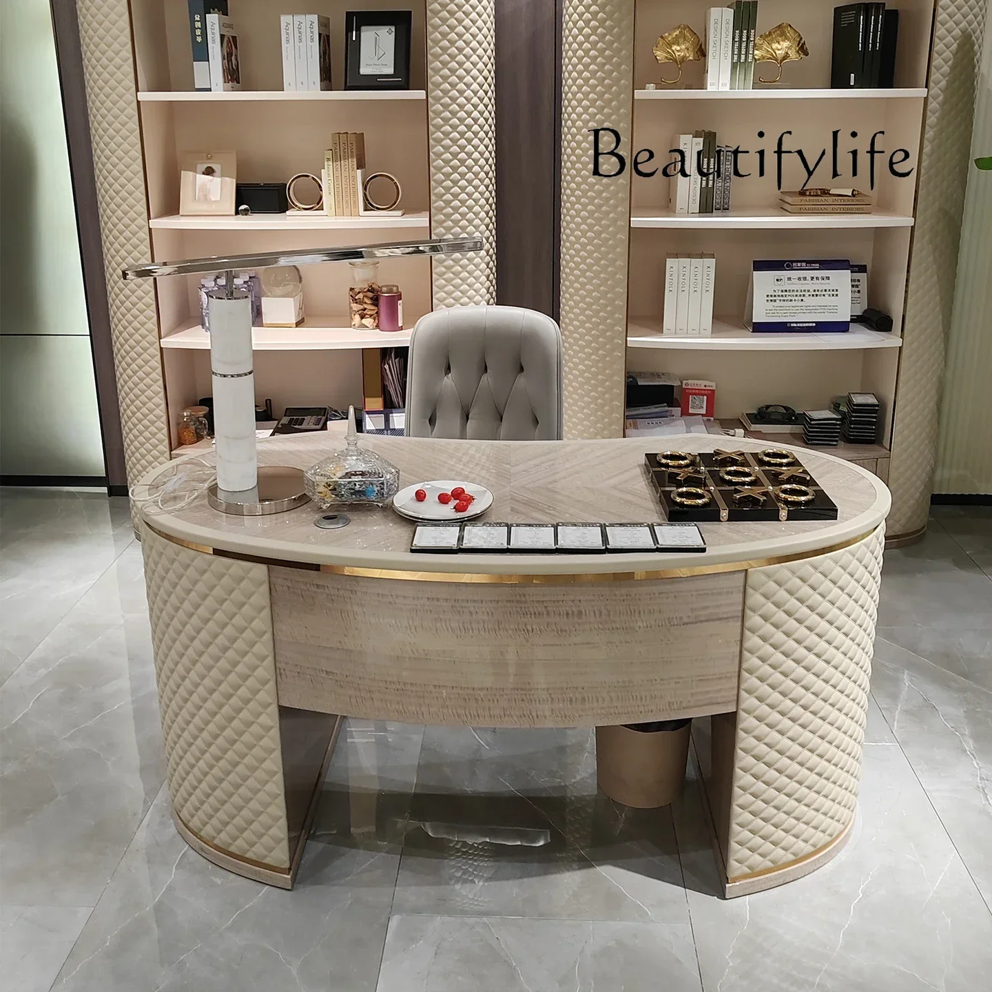 

0 PP Italian Light Luxury Desk Luxury Model Room Desk Fashion Creative Writing Table Furniture Design