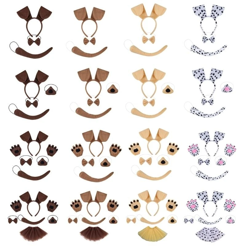 Y5GC Halloween Dog Costume for Kid Women Includes Dog Tail Headband Nose Bowtie Skirt